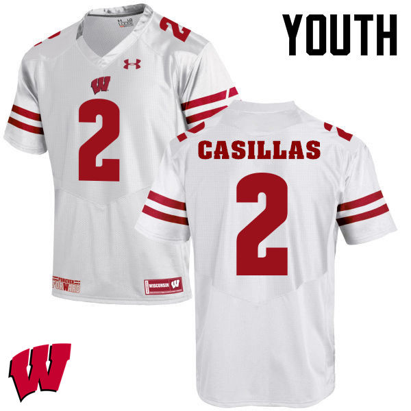 Youth Winsconsin Badgers #2 Jonathan Casillas College Football Jerseys-White - Click Image to Close